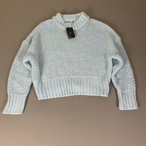 DeepSelf Light Blue Chunky Knit Cropped Sweater Mock Neck‎ Women's Large NWT